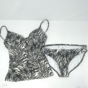 Athleta Black Ivory Swimsuit Tankini Top Bottoms 32D/DD M Built In Underwire Bra